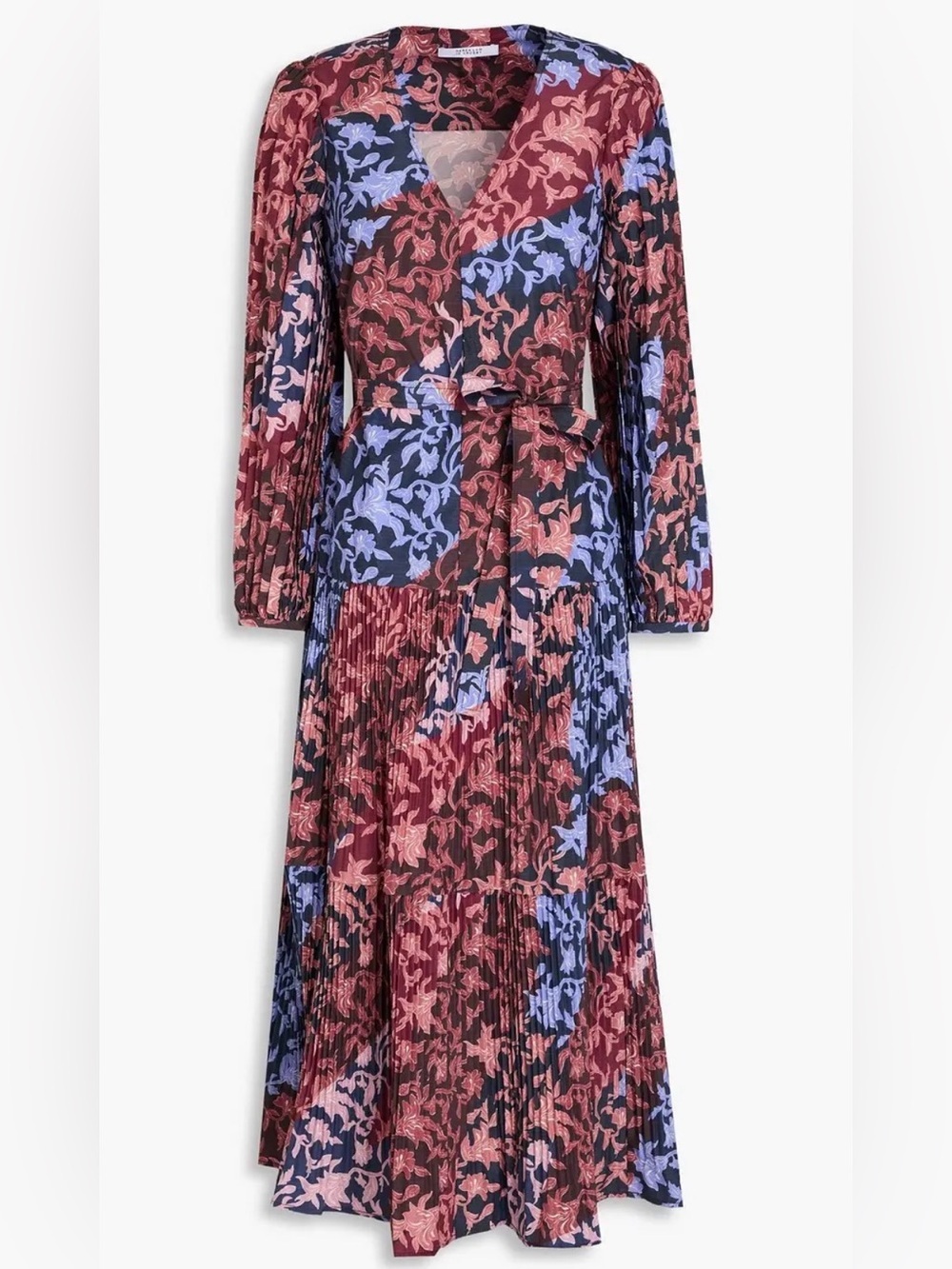 Derek Lam 10 Crosby Floral Print Pleated Midi Dress Size 10 Tie Waist